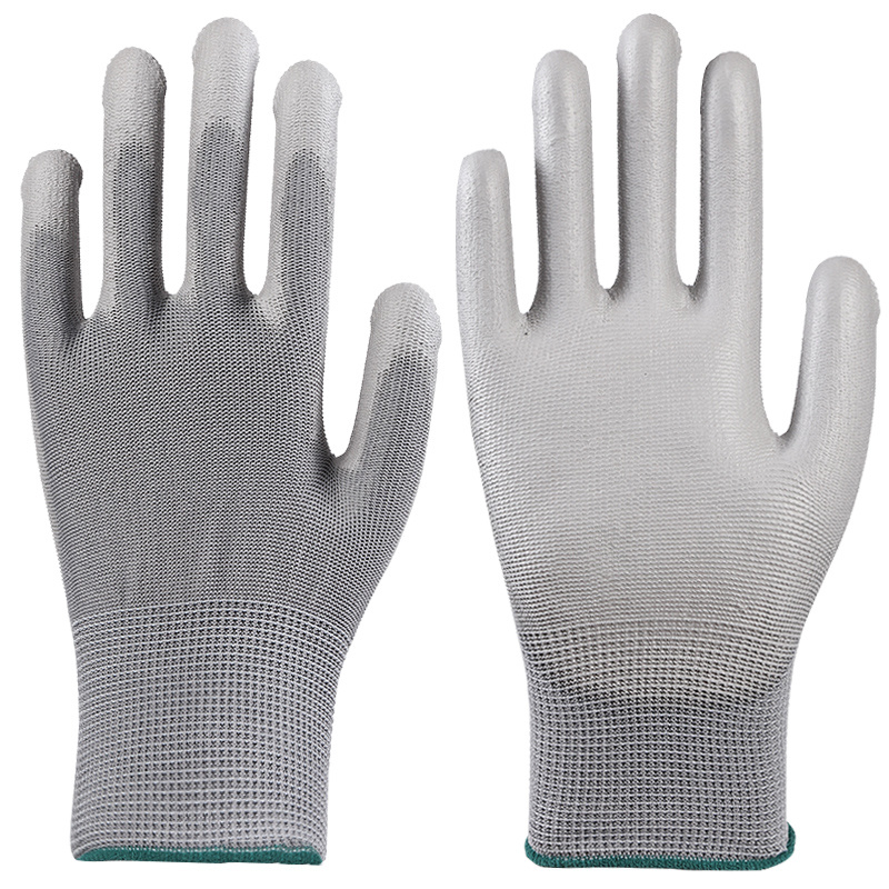 Gray Yarn White PU Gloves-379