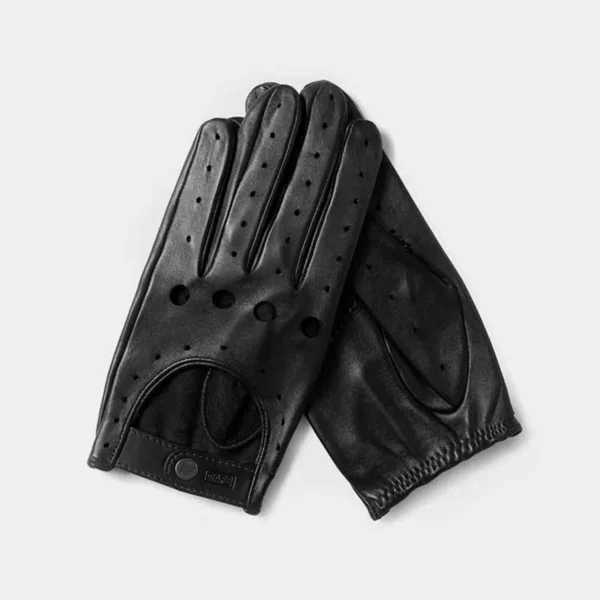 driving gloves all black leather front